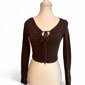 Aeropostale Brown Long Sleeve Soft Top Tie Up Detail In Chest Casual Top Size S